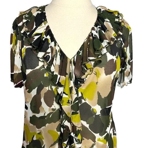 INC Women Blouse Short Sleeve Ruffle Front Elastic Stretch Waist Sheer 0X - Picture 2 of 6